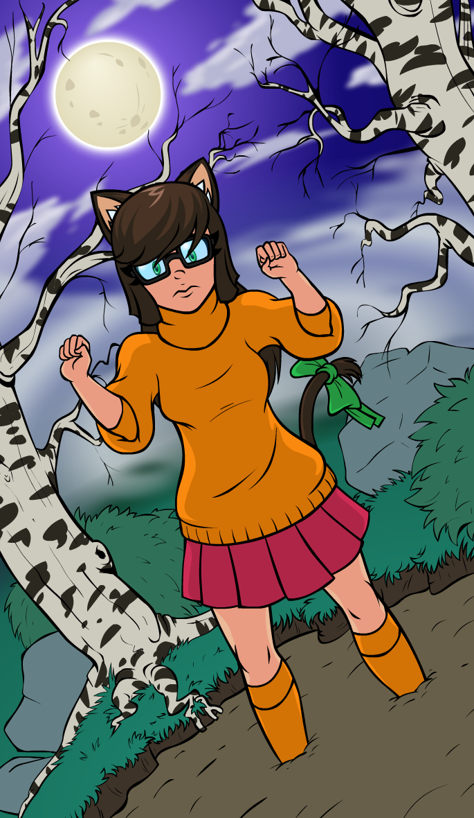 Zu cosplaying as Velma. 